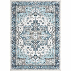 Large Soft Washable Area Rug for Bedroom Living Room, Non Slip Medallion Oriental Floor Carpet, Low Pile Indoor Vintage Distressed Rug - 1 of 4