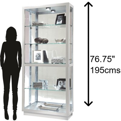 Silver Lighted Glass Curio Cabinet with Adjustable Shelves