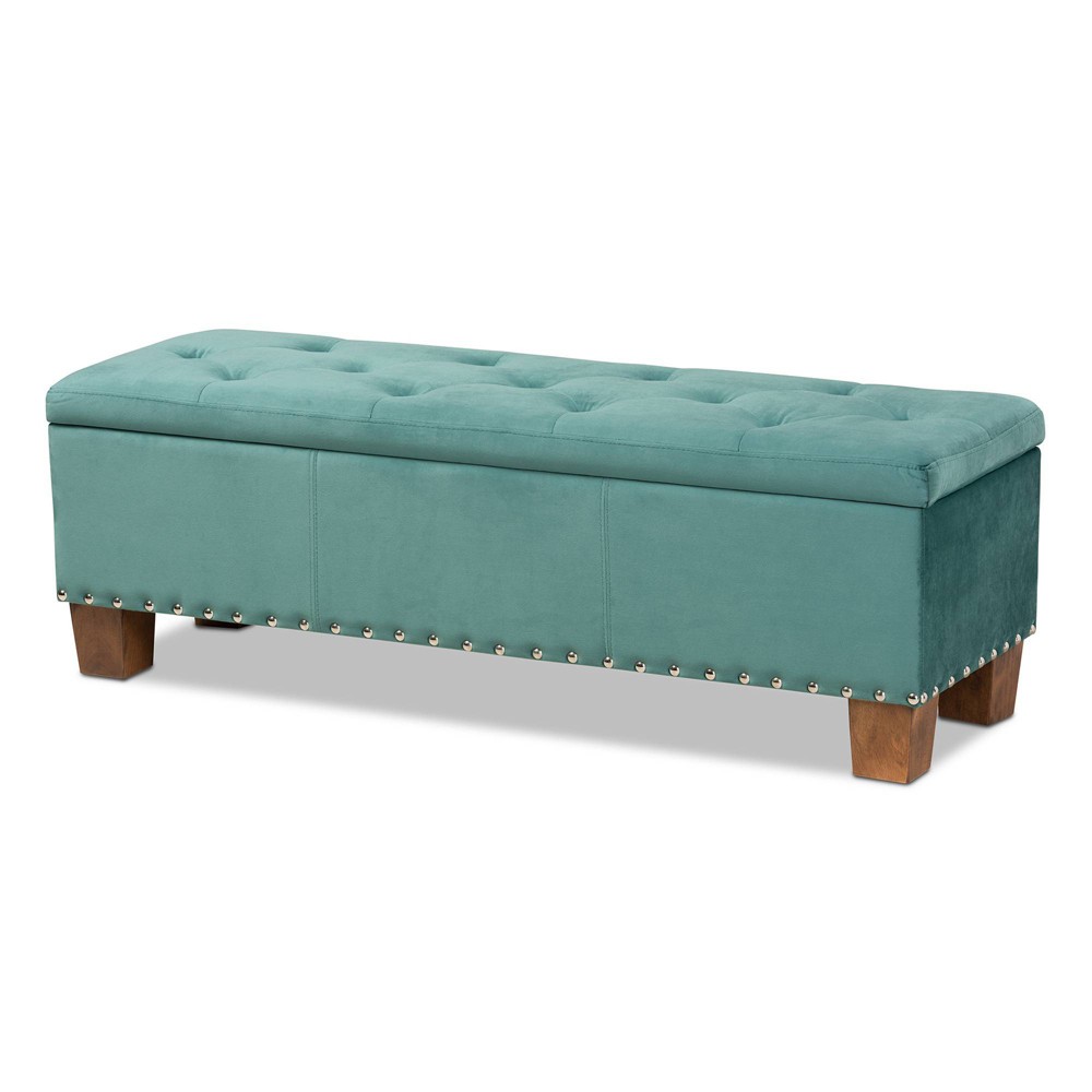 Photos - Pouffe / Bench Hannah Velvet Upholstered Button Tufted Storage Ottoman Bench Teal Blue/Br