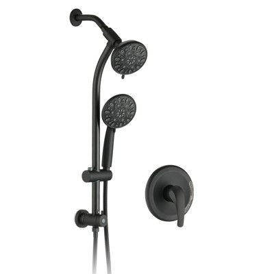 ALEXOUN  Drill-Free Stainless Steel Slide Bar Combo Rain Showerhead 7-Setting Hand, Dual Shower Head Spa System (Rough-in Valve Included)