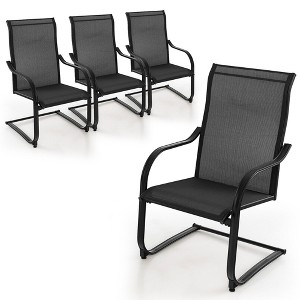 Tangkula 4PCS Outdoor Dining Chairs Patio C-Spring Motion w/ Cozy & Breathable Seat Fabric Black - 1 of 3