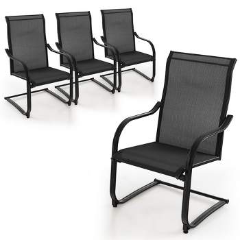 Tangkula 4PCS Outdoor Dining Chairs Patio C-Spring Motion w/ Cozy & Breathable Seat Fabric Black