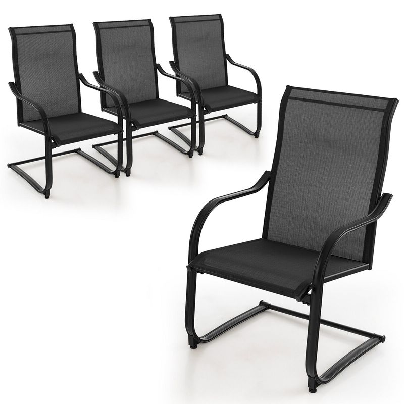 Tangkula 4PCS Outdoor Dining Chairs Patio C-Spring Motion w/ Cozy & Breathable Seat Fabric Black, 1 of 4