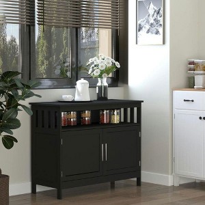 Resenkos Kitchen Console Table with 2-Level Cabinet & Display Shelf, Black - 1 of 4
