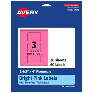 Avery Bright Pink Paper Labels, 2.5" x 4" Rectangle - 1 of 4