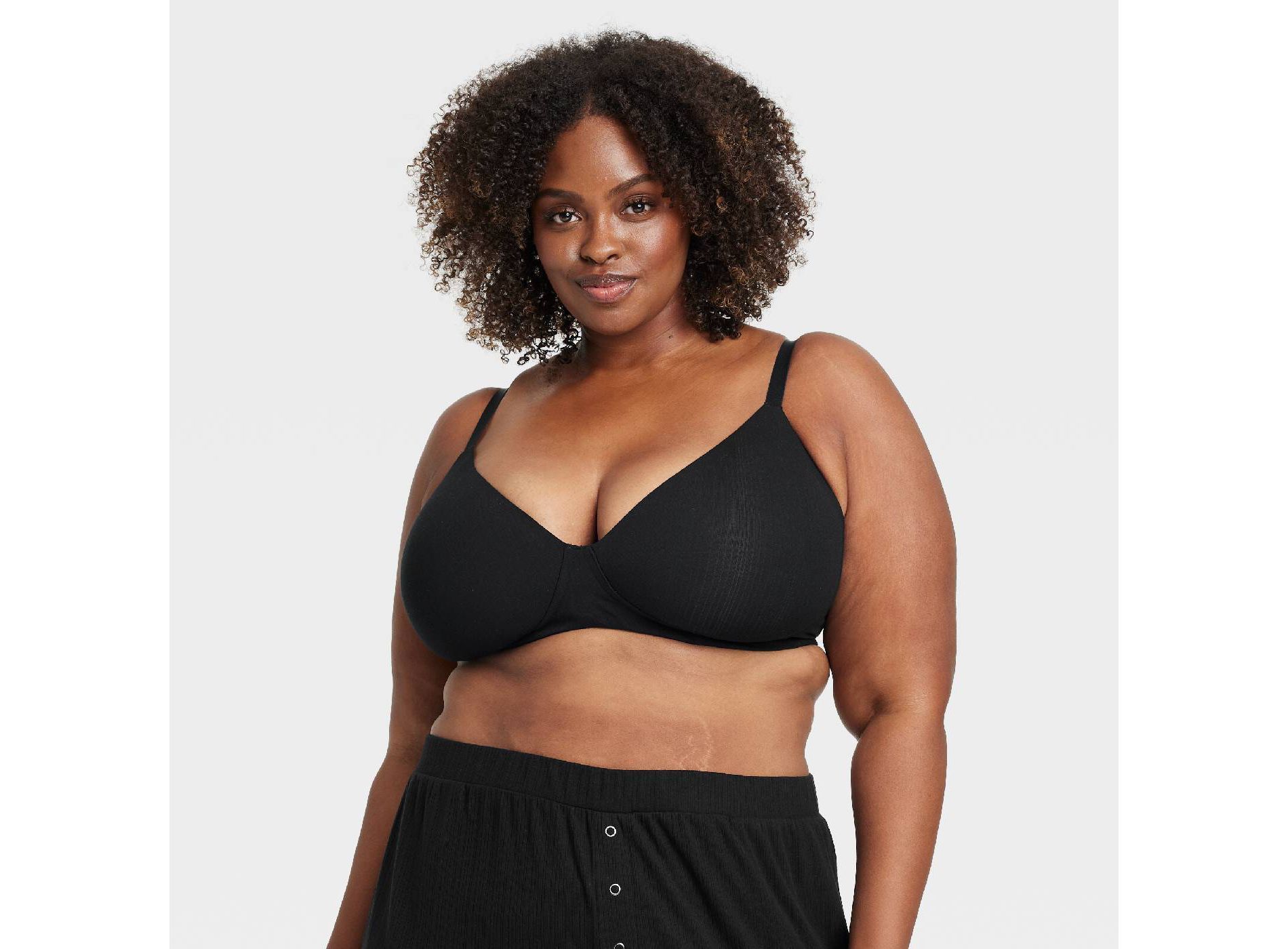 Women's Modal Blend Lightly Lined Bralette - Auden™ Black 1X: V Neck, Adjustable Back Closure, Light Support, Plus Size