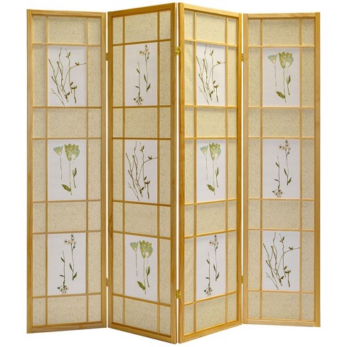Legacy Decor 4 Panel Natural/beige Floral Accented Screen Room ...