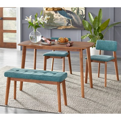 Nettie Walnut and Teal Mid-Century Modern Dining Set with Bench
