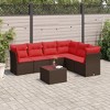 vidaXL 7 Piece Patio Sofa Set with Cushions Brown Poly Rattan - Brown and Red With Table - 2 of 4