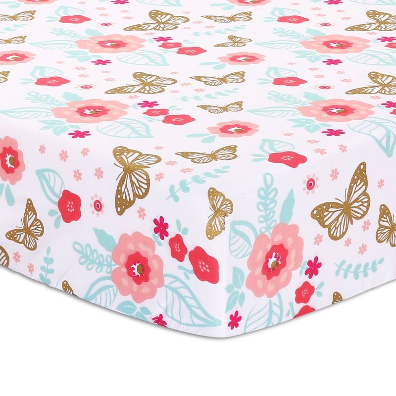 The Peanutshell Aflutter Baby Crib Bedding Set, Pink Floral/Butterfly - 3pc, 4 of 6