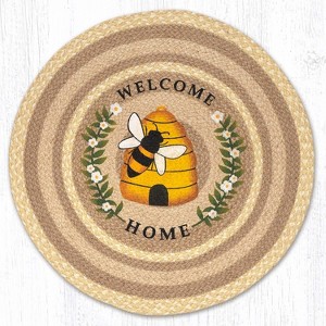Earth Rugs Welcome Home Round Patch Rug – 27x27 Hand-Braided Jute Entry Mat with Cozy Text Design - 1 of 3