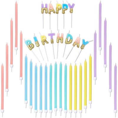 Blue Panda 37-Piece Gold Glitter Happy Birthday Dipped Birthday Cake Candles Party Decorations, 5 Colors