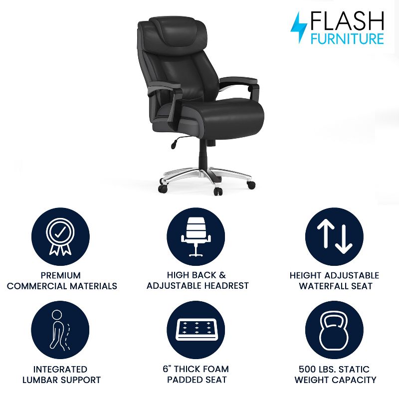 Flash Furniture HERCULES Series Big & Tall 500 lb. Rated LeatherSoft Executive Swivel Ergonomic Office Chair with Height Adjustable Headrest, 3 of 18