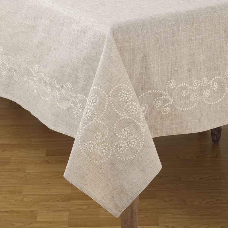 Saro Lifestyle Embroidered Swirl Natural Linen Blend Tablecloth, 4 of 7