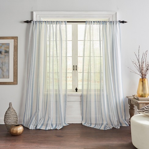 Hampton Stripe Sheer Window Curtain Panel Panel 52 X 84 Blue