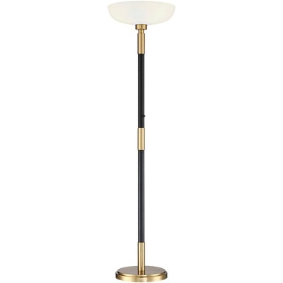 Possini Euro Design Modern Torchiere Floor Lamp Light Blaster LED 72.25" Tall Antique Brass and Matte Black Opal Glass for Living Room Bedroom