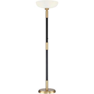 Possini Euro Design Modern Torchiere Floor Lamp Light Blaster LED Antique Brass and Matte Black Opal Glass for Living Room Bedroom