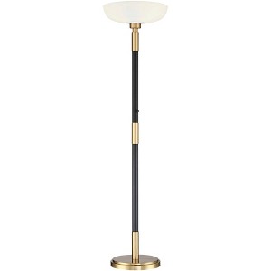 Possini Euro Design Modern Torchiere Floor Lamp Light Blaster LED 72.25" Tall Antique Brass and Matte Black Opal Glass for Living Room Bedroom - 1 of 4