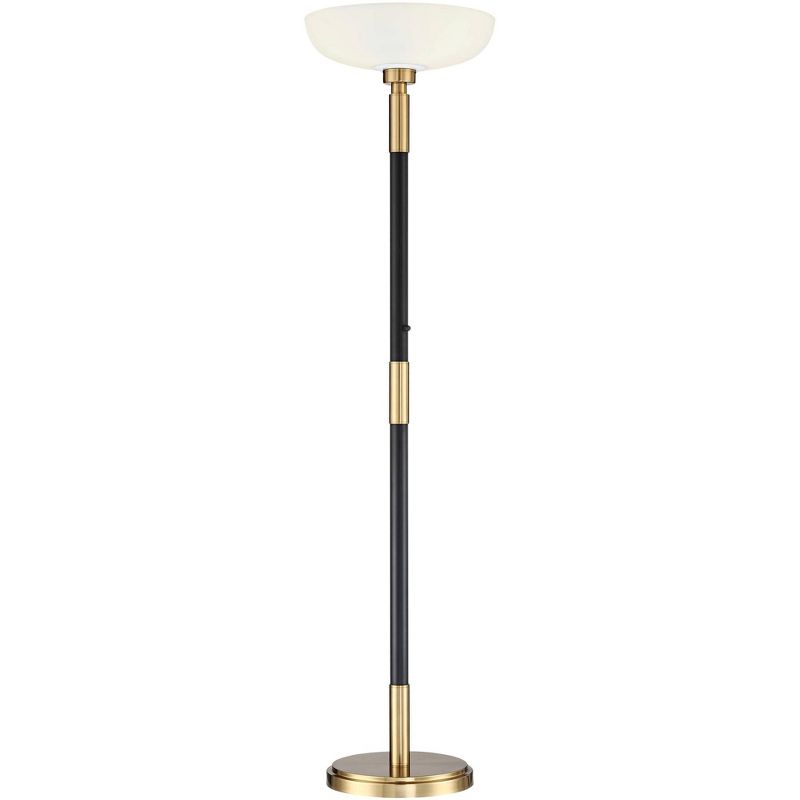 Possini Euro Design Modern Torchiere Floor Lamp Light Blaster LED 72.25" Tall Antique Brass and Matte Black Opal Glass for Living Room Bedroom, 1 of 10