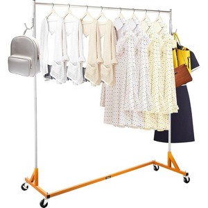 Heavy Duty Garment Rack, Height Adjustable, Sturdy Steel, Lockable Casters, Industrial Grade for Home & Store, Orange+Silver - 1 of 4