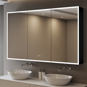 Flora Medicine Cabinet with Mirrors and Lights, Recessed/Wall Mounted Bathroom Cabinet with 3 Mode Light, Dimmable, Anti-Fog, Black - 1 of 4
