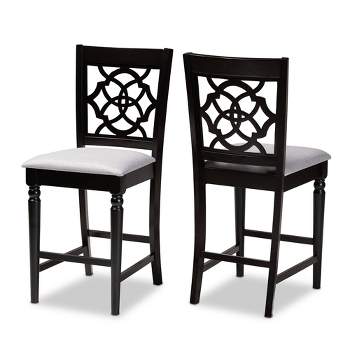 Set of 2 Arden Upholstered Wood Counter Height Barstools Gray/Espresso - Baxton Studio
