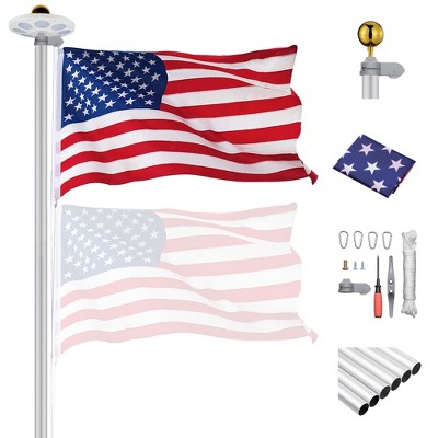 Yescom Bravery 20 Ft Sectional Flag Pole Kit Heavy Duty 13 Gauge for Outside House Silver