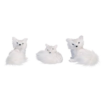 Transpac Foam 6 in. White Christmas Fox Figurine Set of 3