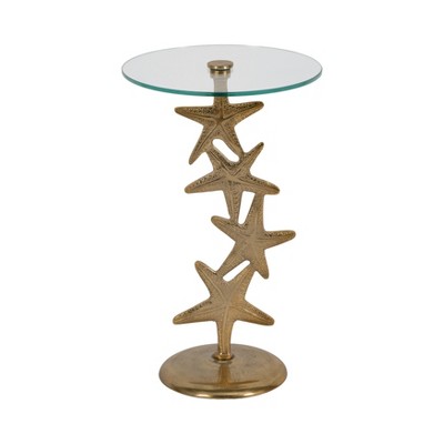 Coastal Accent Table - Metal & Marble - Metallic Finish - Stylish Side Table for Home, Office, Bedroom, Living Room - 25" Gold