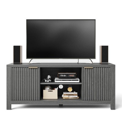 Modern TV Stands for Living Room, Fluted Cabinet with Storage, Mid-Century Modern TV Table Stand for 50/55/60/65 TV,Heavy Duty Oak TV Console