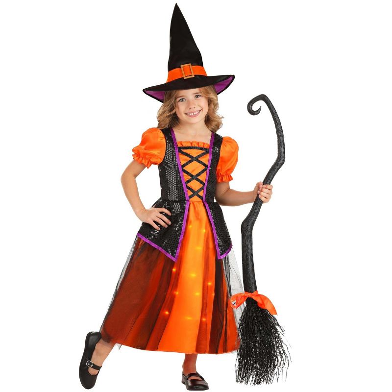 HalloweenCostumes.com Orange Light-Up Witch Girls Costume, 2 of 10