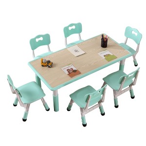 Kids Table and 6 Chairs Set - Height Adjustable Toddler Table with Non-Slip Legs/Graffiti Desktop for Ages 2-10, for Home, Classroom & Daycare - 1 of 4