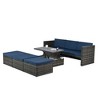 Maggift 5PCS Patio Seating Rattan Furniture Set Sectional Sofa Cushioned Garden, Tempered Glass Table, Blue, 82.5"*27.5"*26.7" - 2 of 4