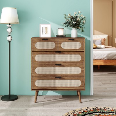 MAYEERTY 5 Drawers Cabinets Accent Storage Cabinet for Living Room Bedroom Dining Room Walnut