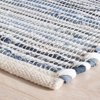 Blue and White Striped Handwoven Cotton Rug 10' x 14'