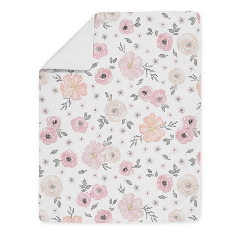 5pc Watercolor Floral Toddler Kids&#39; Bedding Set Pink and Gray - Sweet Jojo Designs, 4 of 8