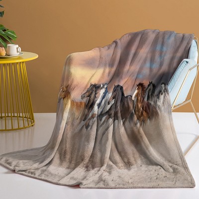 Boersma 3D Horse Printed Flannel Throw Blanket Running Horse Throw Blanket Fleece Blankets with Horses on Them Flannel Blanket 60"x80"