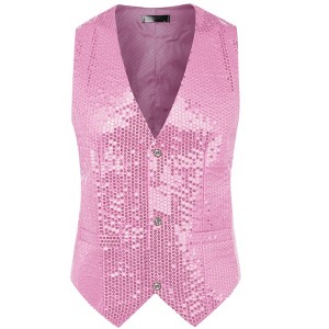 INSPIRE CHIC Men's V-Neck Sleeveless Party Shiny Sequin Vest - 1 of 4