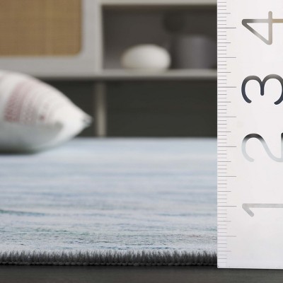 Tacoma Gray and Aqua Machine Washable Synthetic Runner Rug