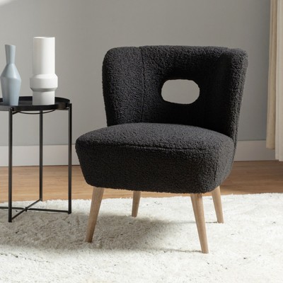 Black Velvet Barrel Accent Chair with Manufactured Wood Legs