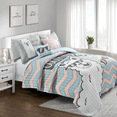 5pc Full/Queen Cool as Llama Quilt Set Gray/Pink - Lush Décor