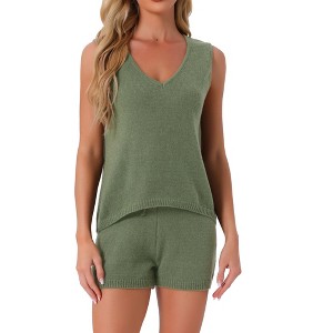 INSPIRE CHIC Women's V-Neck Tank Top and Drawstring Shorts Knit Pajama Set - 1 of 4
