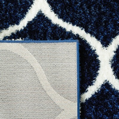 Navy and White Geometric Shag Runner Rug 2' x 9'