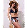 Elerevyo Women's Leaf Print Color Block Bikini Sets, Halter Top Boyshorts Bottom Swimwear Bathing Suits 1 Set - 4 of 4