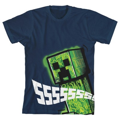 Minecraft Creeper Ssssssss Youth Boys Navy Blue T-Shirt