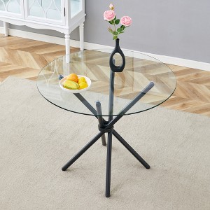 ModernLuxe Round Dining Table Glass Dinner Table Kitchen Table Dinette Table with Ring-shaped Gathered Metal Legs - 1 of 4