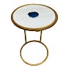 The Urban Port 20" Round Side End Table White Marble Top with Blue Agate Stone Inlay Gold Foil Finish Iron Frame White/Gold - 4 of 4
