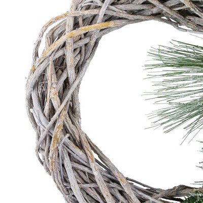 Frosted Pine Cone and Foliage Artificial Christmas Twig Wreath, 15 Inch