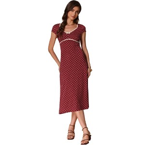 INSPIRE CHIC Women's V Neck Cap Sleeve Polka Dots Summer Vintage Classic Midi Dress - 1 of 4