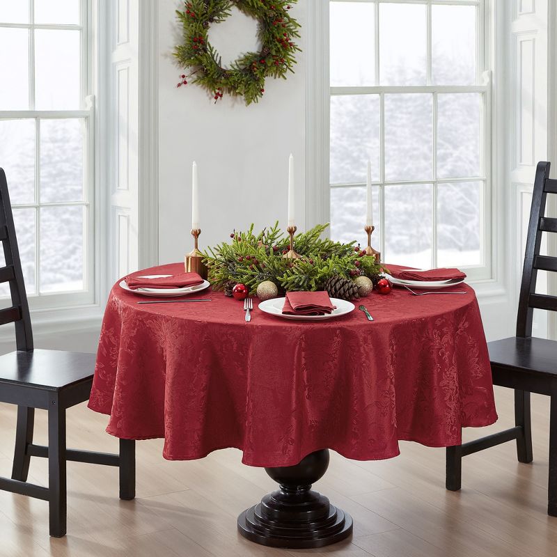 Poinsettia Elegance Jacquard Holiday Tablecloth - Elrene Home Fashions, 2 of 4